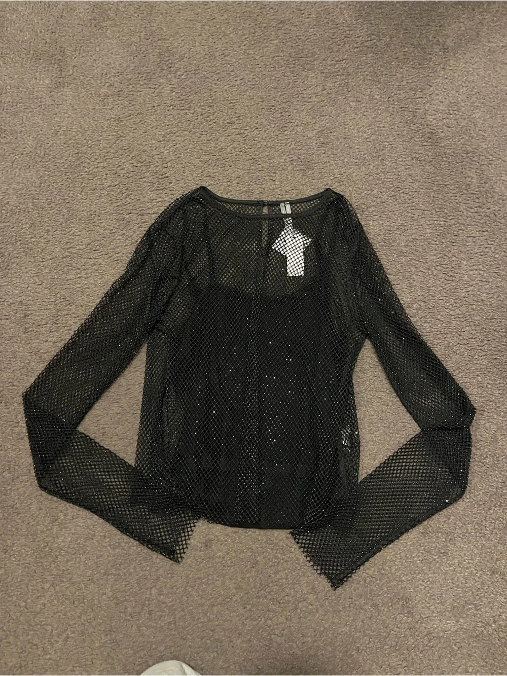 Anthropologie Mesh Long Sleeve Rhinestone Top NWT NEW
